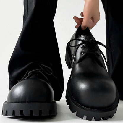 Round-Toe Upturned Thick Sole Leather Derby Shoes WN19134