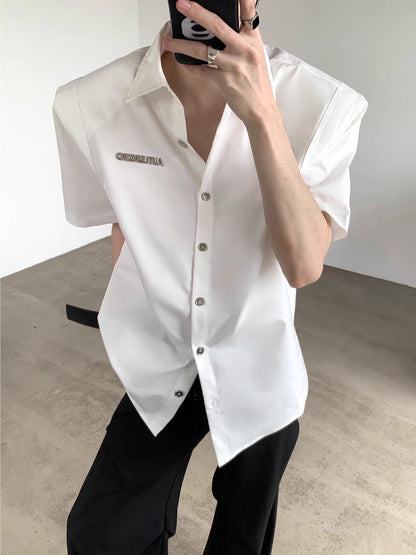 Metal Design Shoulder Pad Short Sleeve Shirt WN7069