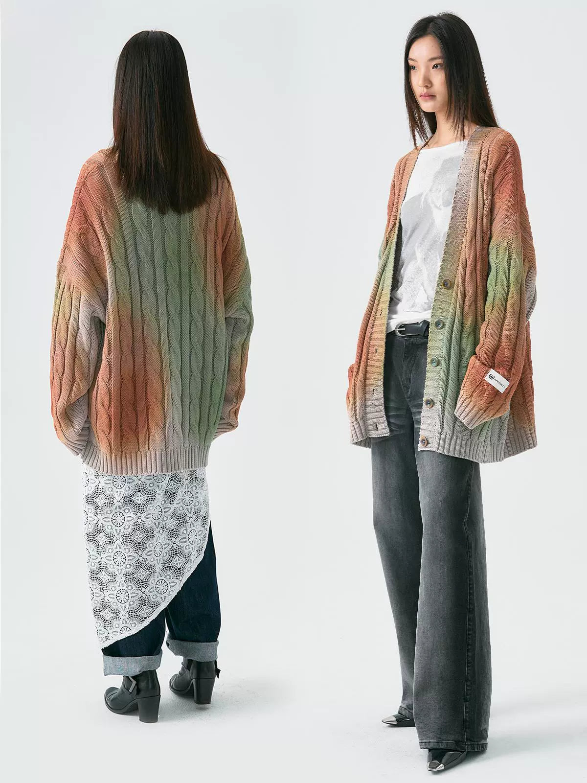 Aran Flower Weave Spray Color Knitted Cardigan WN18976