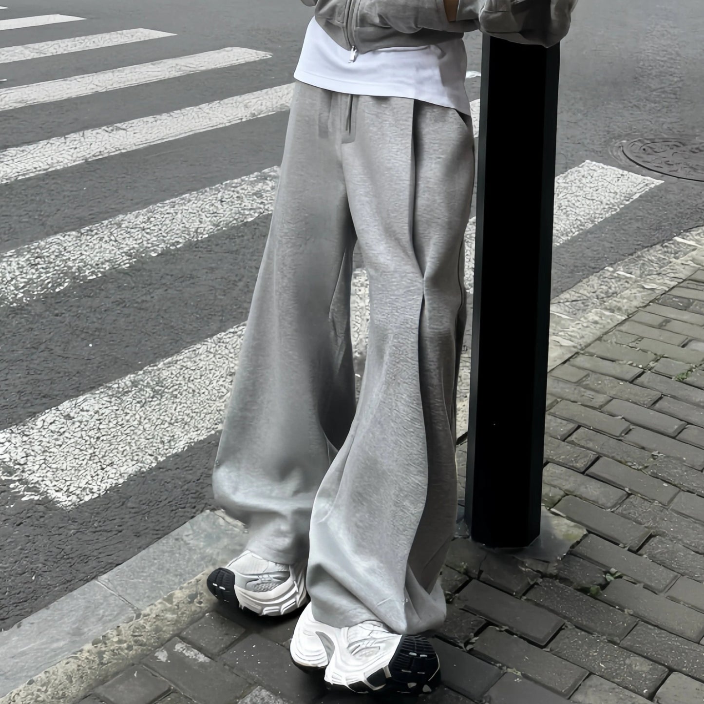 Shoulder-Pad Zipper Hoodie & Wide Leg Pants Setup WN20766