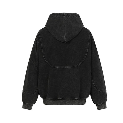 Heavyweight Dirty-Dye Pocket Design Zipper Hoodie WN21914