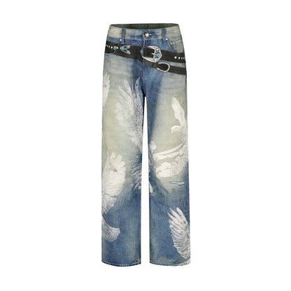 3D Print Peace Dove Denim Jeans WN12013