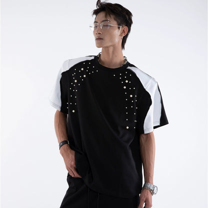 Beading Paint Shoulder-Pad Short Sleeve T-Shirt & Wide Leg Pants Setup WN20640