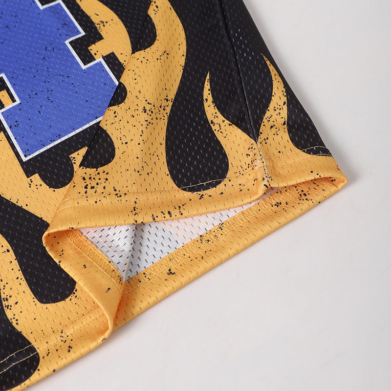 Racing Flame Print V-Neck Short Sleeve T-Shirt WN25605