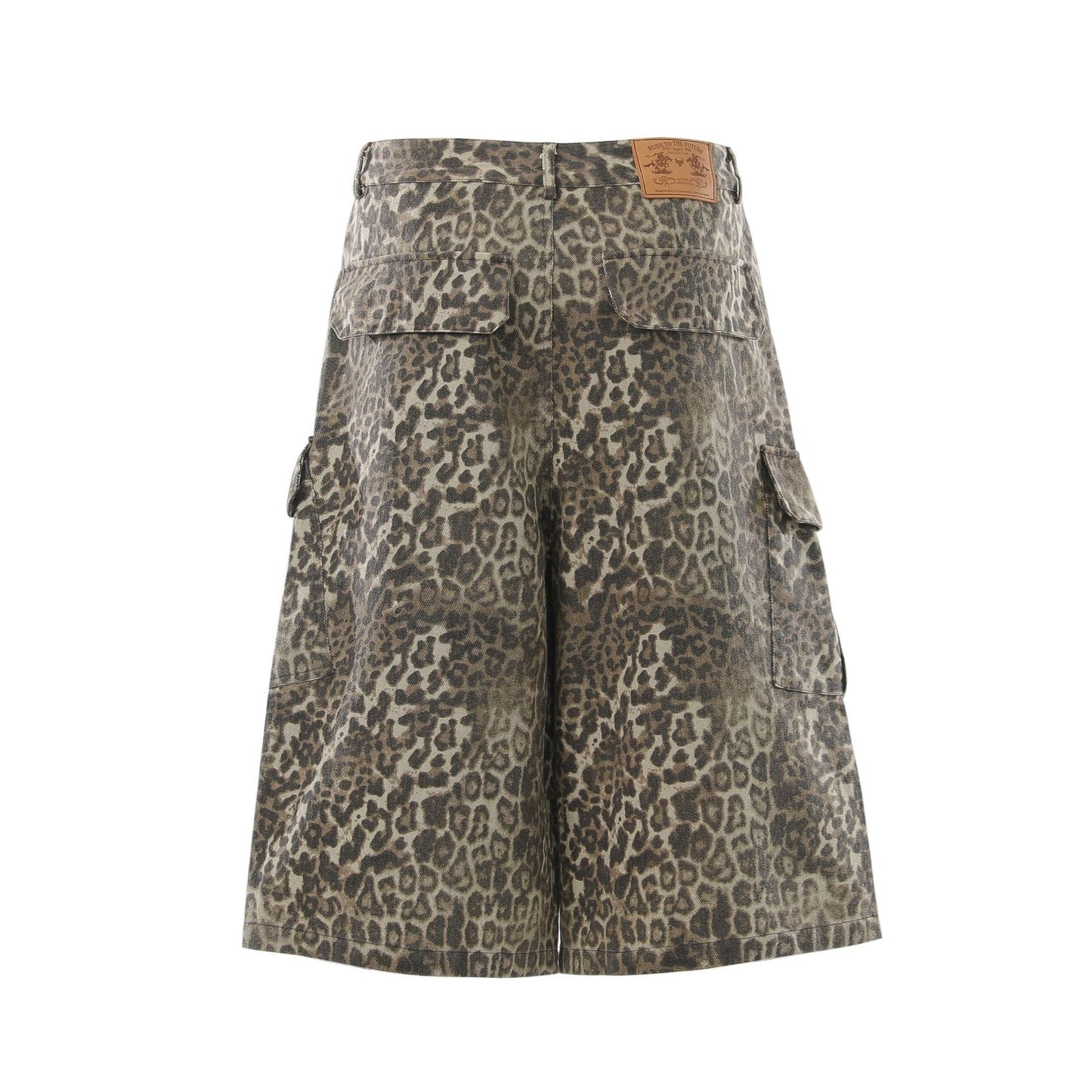 Leopard Print Multi-Pocket Wide Leg Half Pants WN25827