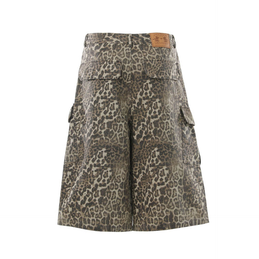 Leopard Print Multi-Pocket Wide Leg Half Pants WN25827