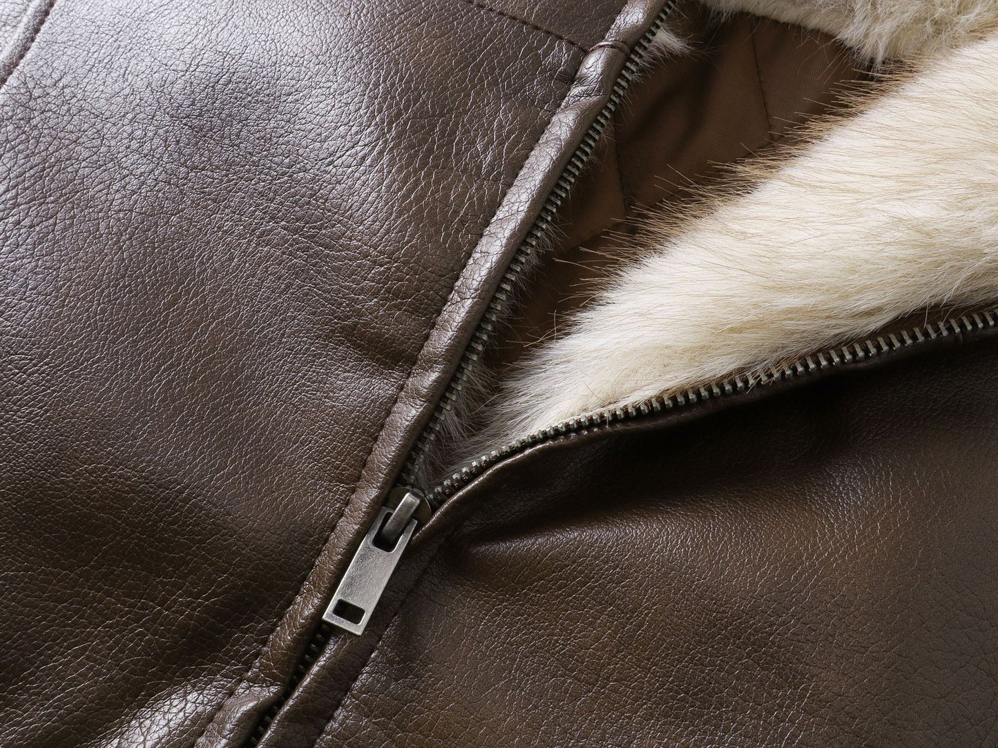 Hooded Fake Fur Lining Zip-Up PU Leather Jacket WN23081