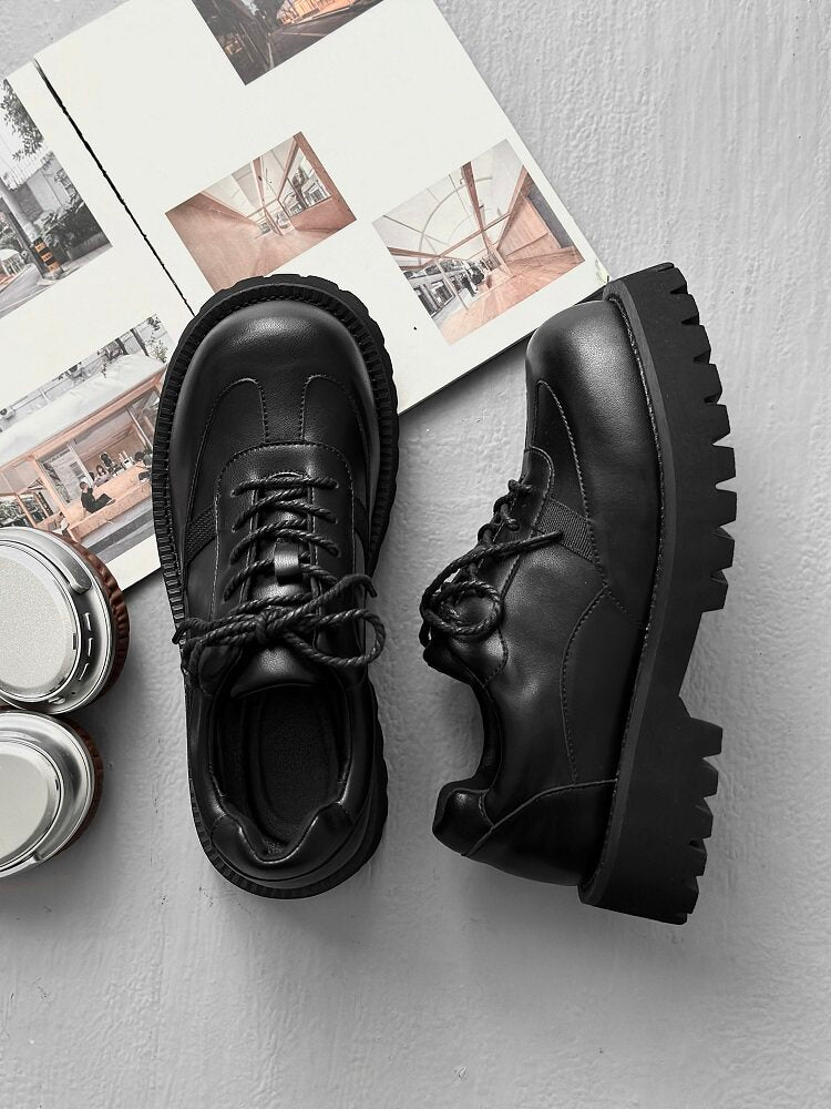 Lace Up Thick Sole PU Leather Shoes WN24505