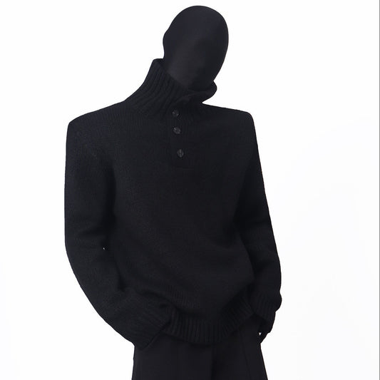 Button High-Neck Rib Knit Sweater WN23703