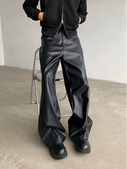 3D Cut PU Leather Wide Leg Pants WN19331