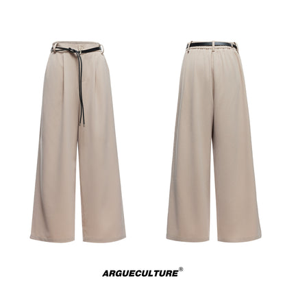 Ribbon Tie Shoulder-Pad Long Sleeve Shirt & Wide Leg Pants Setup WN20528