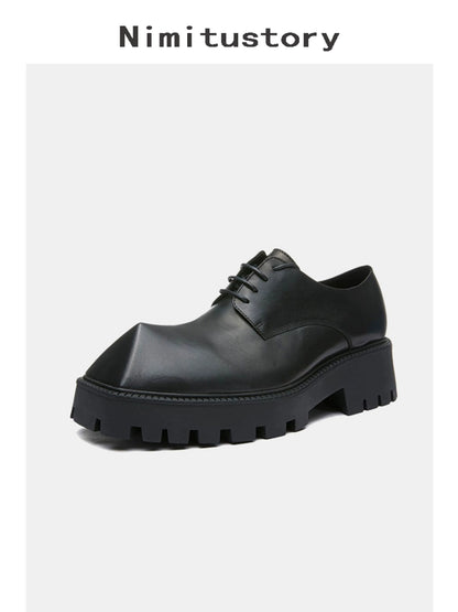 Upturned Toe Chunky Sole Leather Derby Shoes WN20599