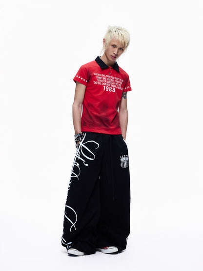 Music Art Graphic Print Wide Leg Sweatpants WN27264