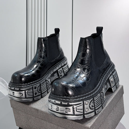 Croc Pattern Side Gore Platform Short Boots WN24580