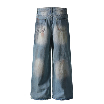 Dirty Dye Damage Design Wide-Leg Denim Jeans WN15087