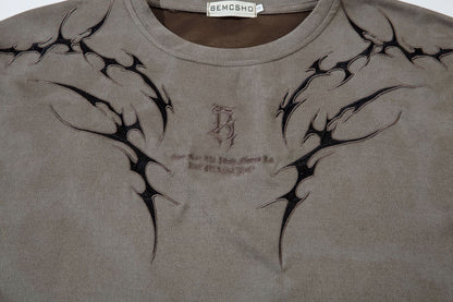 Washed Thorn Print Short Sleeve T-Shirt WN25543