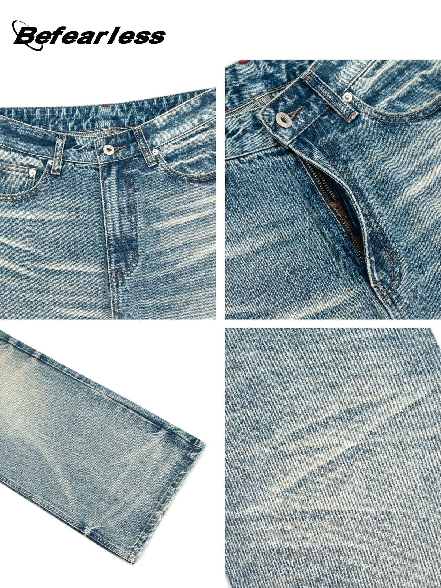 Washed Whisker Straight Wide Leg Denim Jeans WN26356