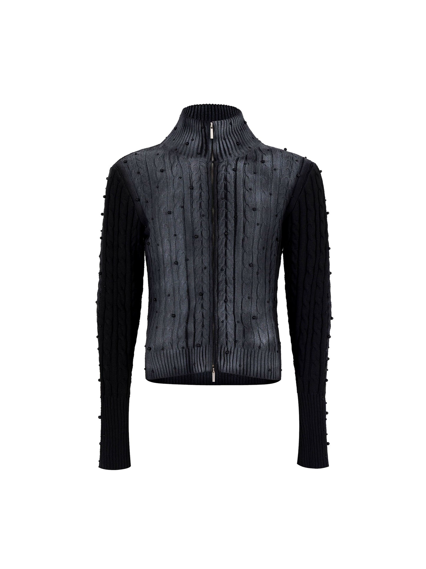 Gradient Cable Knit Zippr Hoodie & Stand Collar Knit Zipper Cardigan WN21769