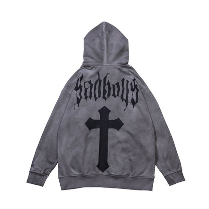 Oversize Cross Graphic Print Pullover Hoodie WN24443
