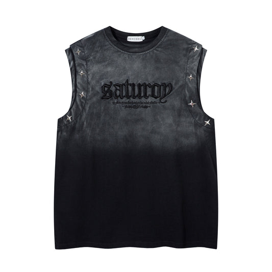 Washed Studs Letter Embroidery Tank Top WN16215