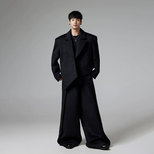 Asymmetric Oversize Tailored Jacket & Wide-leg Pleats Trousers Setup WN13326