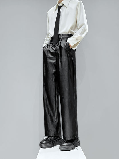 PU Leather Wide-Leg Straight Pants WN23962
