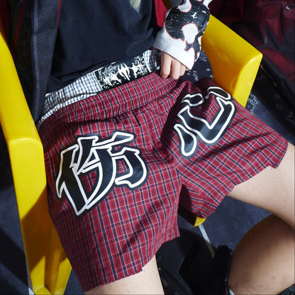 Double Waist Gingham Letter Print Short Pants WN27390