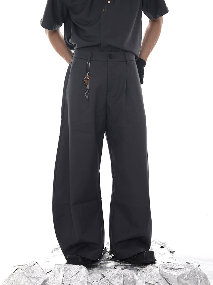 Pin Decor Curved Hem Wide Leg Straight Trousers WN18635