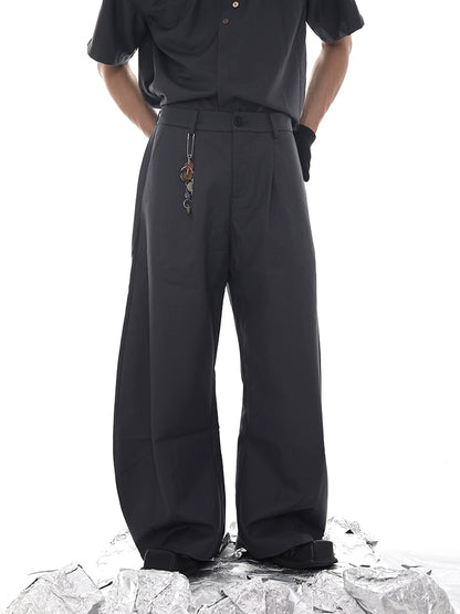 Pin Decor Curved Hem Wide Leg Straight Trousers WN18635