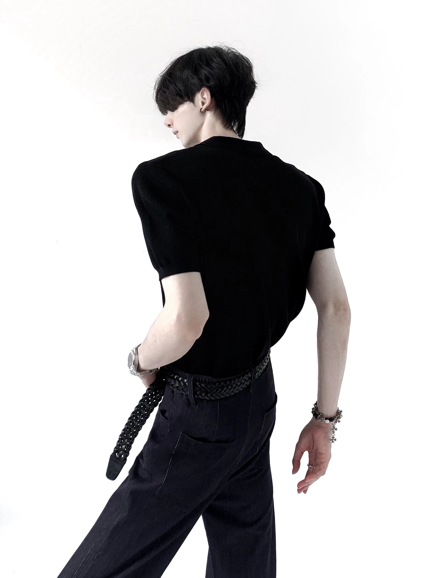 Collar Plain Short Sleeve Knit Polo Shirt WN20353