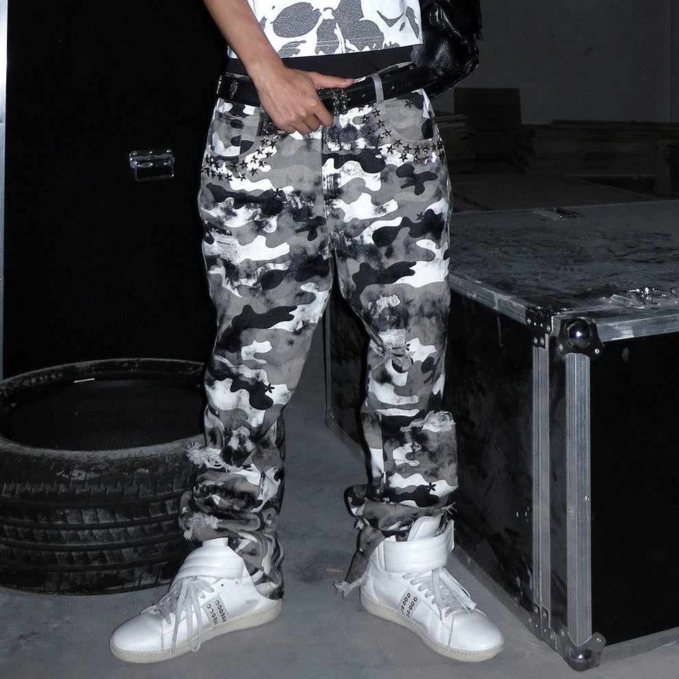Stain Dye Camouflage Flare Pants WN27286