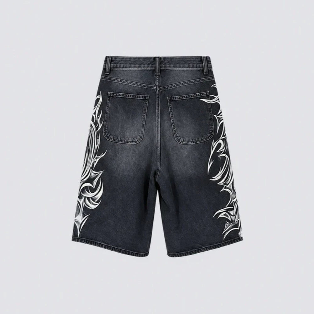 Thorn Print Washed Wide Leg Half Pants WN27883