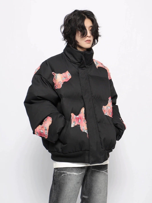 Thick Patchwork Stand Neck Puffer Jacket WN10957