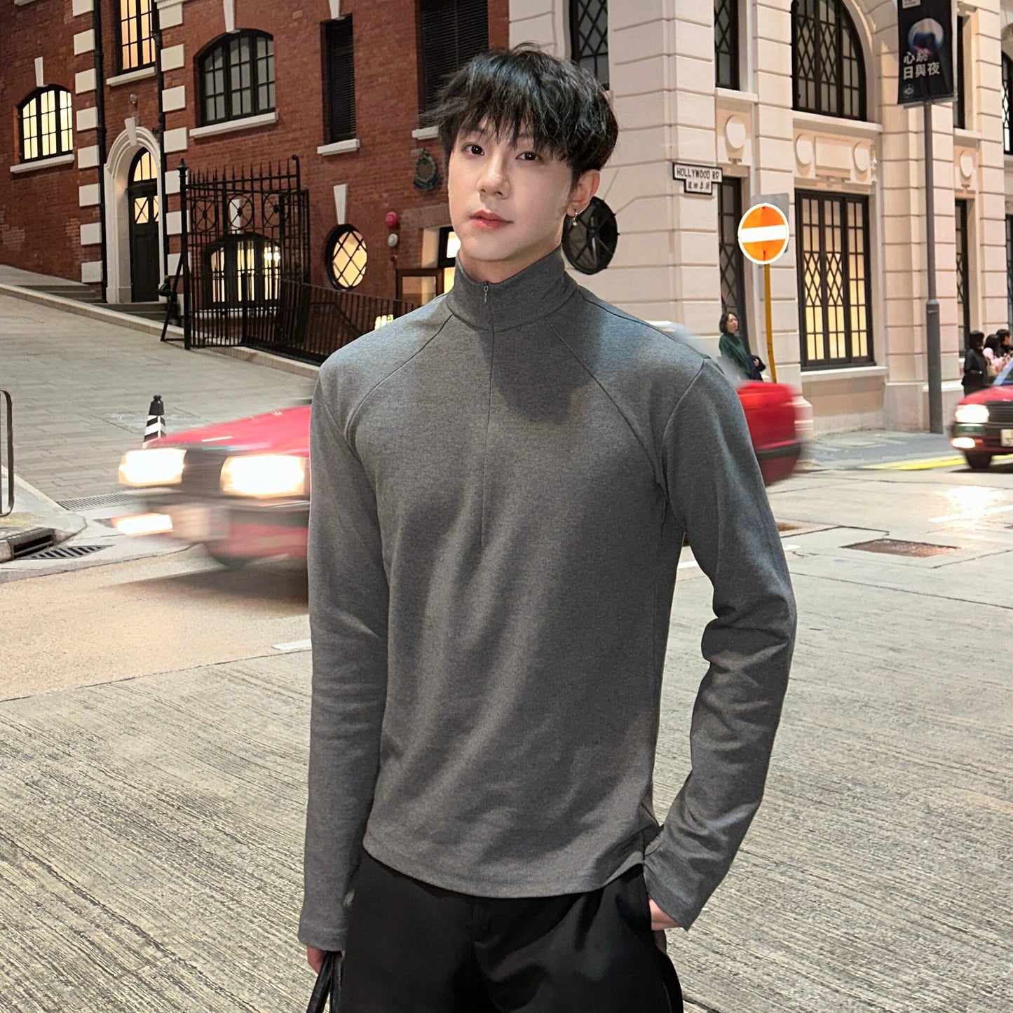 Half-Zip High-Neck Slim Long Sleeve T-Shirt WN25230