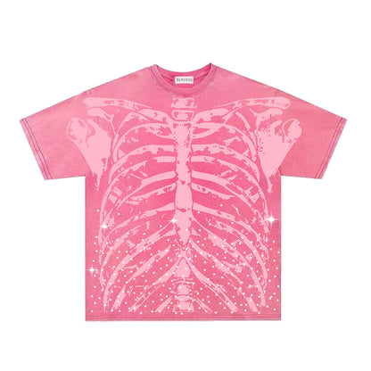 Washed Skeleton Print Oversize Short Sleeve T-Shirt WN26886