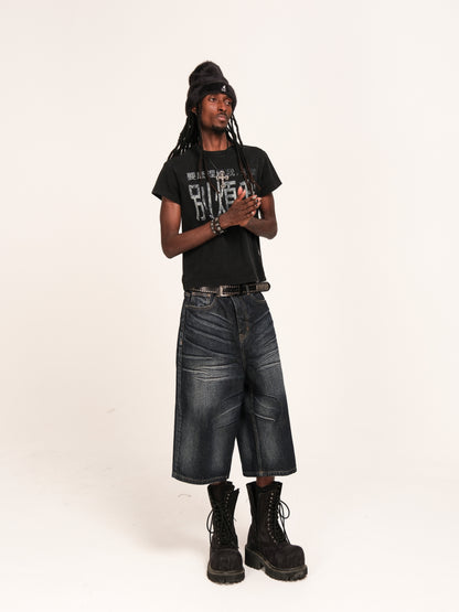 Washed Whisker Denim Half Jeans WN26645