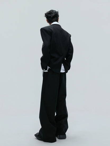Pearl Chain Waist-Fitted Shoulder-Pad Double Layer Tailored Jacket & Trousers Setup WN21730