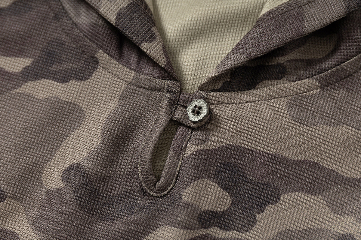 Camouflage Contrast Sleeve Embroidery Hoodie WN25503