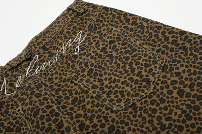 Leopard Print Curved Cargo Half Pants WN26145