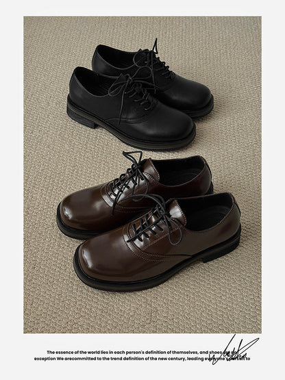 Round Toe Lace-Up Leather Shoes WN24540