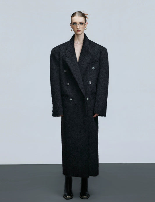 Double-Breasted Shoulder-Pad Long Coat WN21732