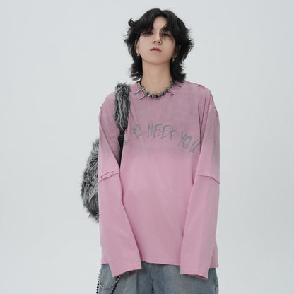 Washed Fake Layered Letter Graphic Short Sleeve T-Shirt WN28014