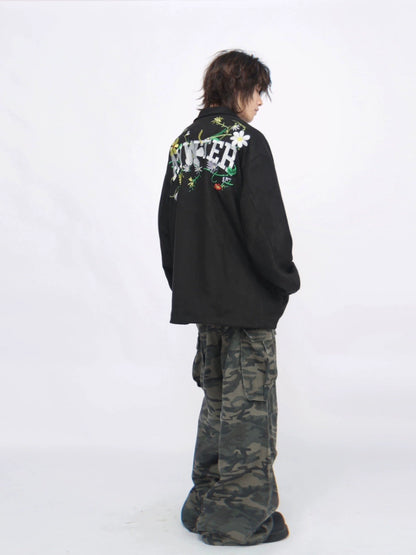 Oversize Flower Embroidery Suede Jacket WN7713