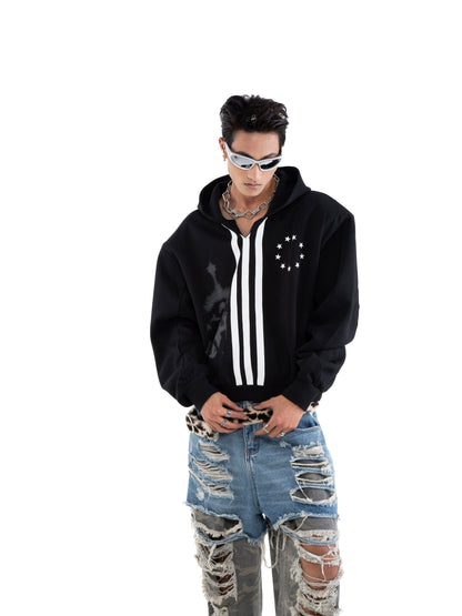 Flag Print V-Neck Oversize Hoodie WN20647