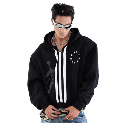 Flag Print V-Neck Oversize Hoodie WN20647
