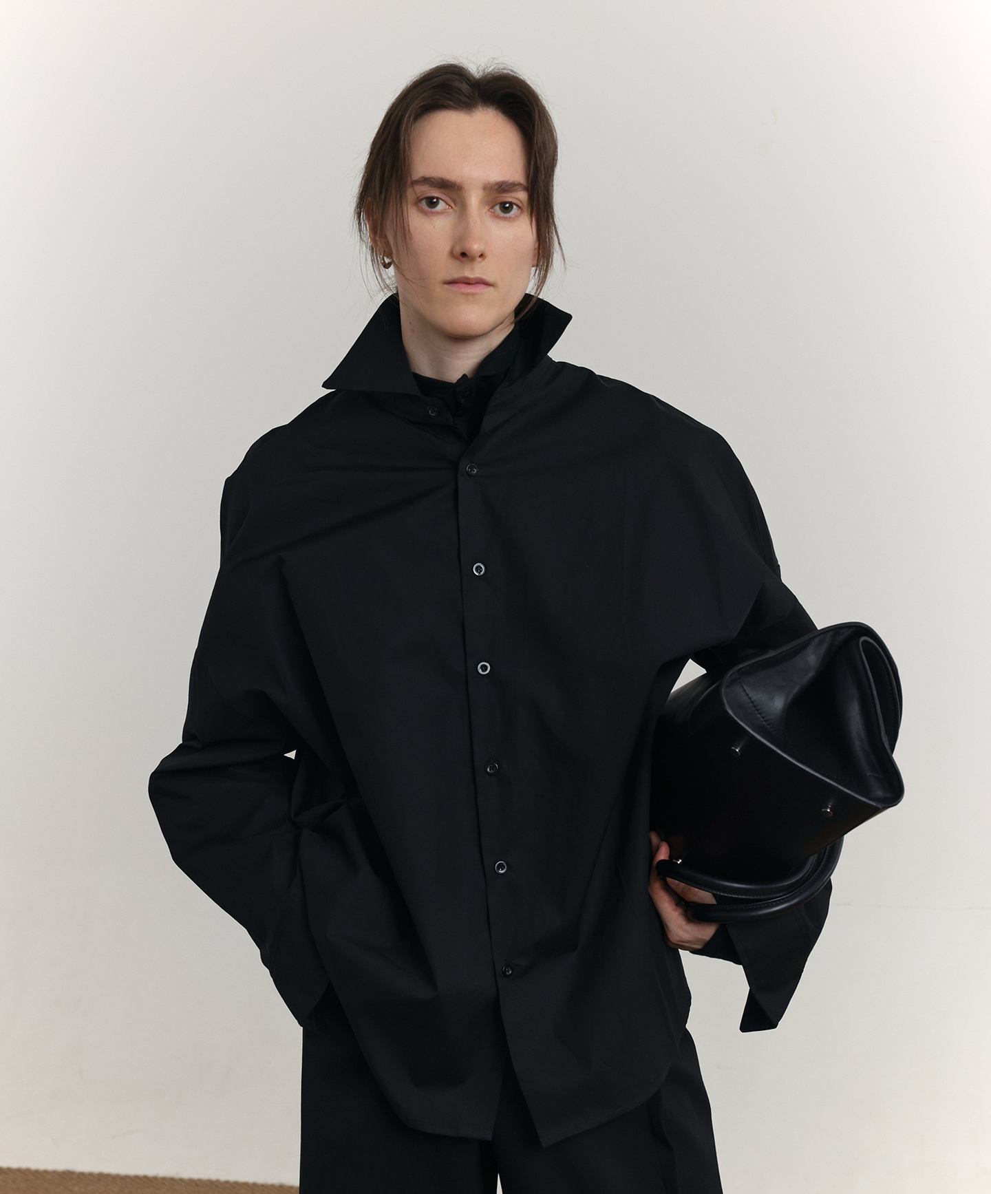 Curved Hem Oversize Long Sleeve Shirt WN21482