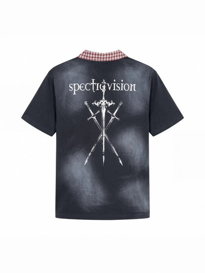 Gothic Gradient Half-Zip Plaid Collar Polo Shirt WN27877