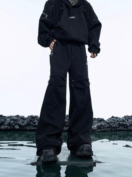 Metal Buckle Design Pleated Straight Cargo Pants WN10523