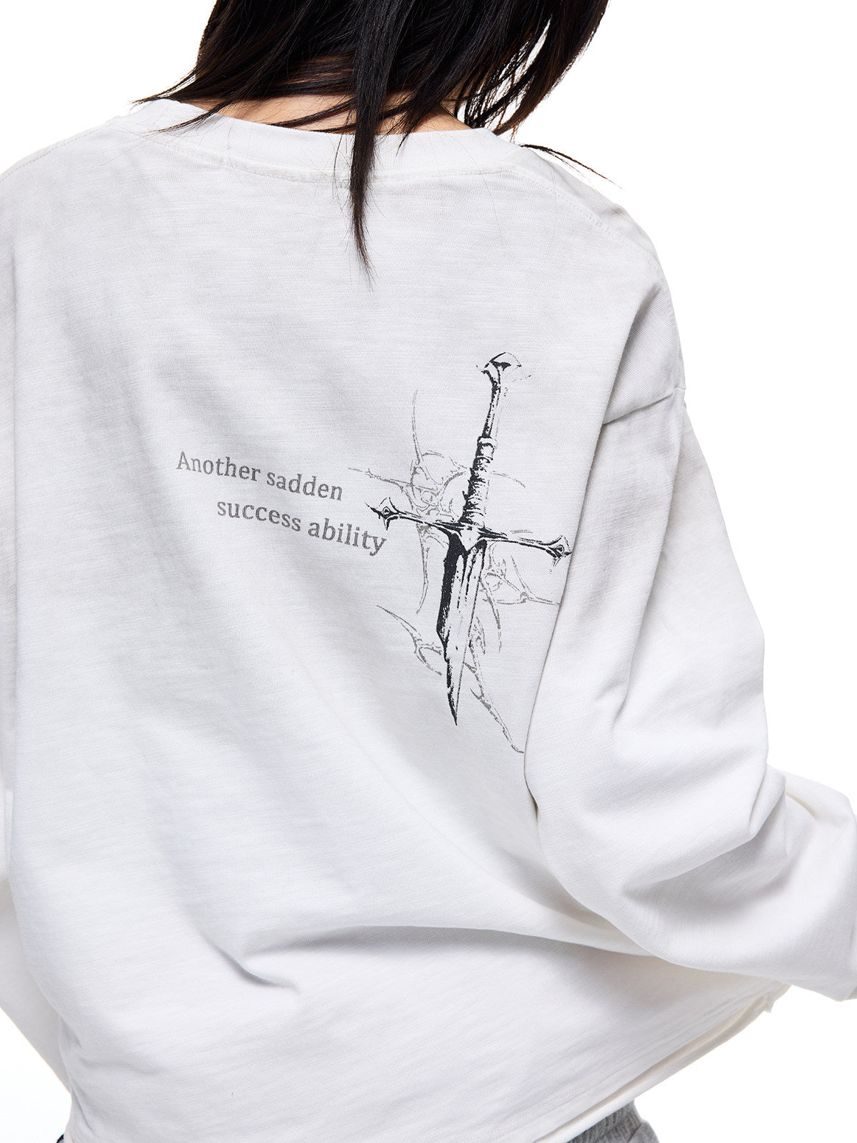 Washed Graphic Print Heavyweight Long Sleeve T-Shirt WN27354