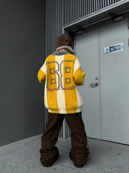 Stripe Embroidery Button Polo Knit Sweater WN24156